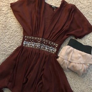 Burgundy short sleeve sheer cardigan